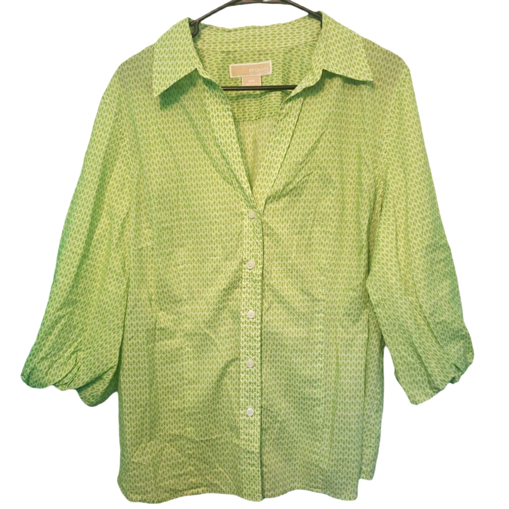 Michael Kors Women's Green Button Up Shirt. Size 16W.